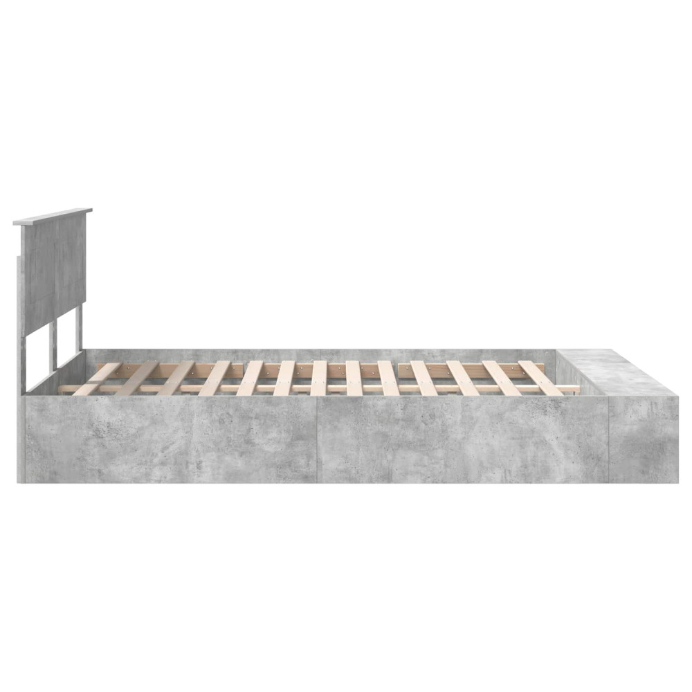Produktbild för Sängram med hylla Betonggrå 160 x 200 cm Konstruerat trä