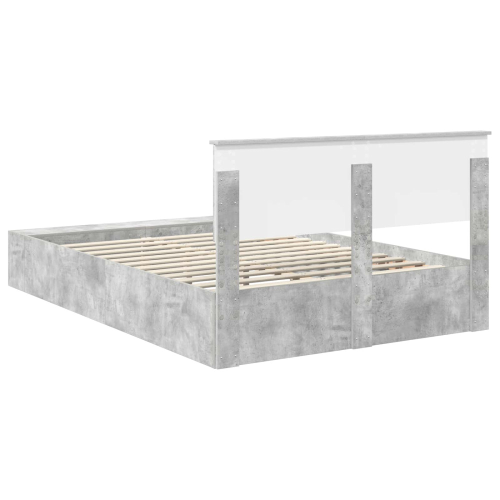 Produktbild för Sängram med hylla Betonggrå 160 x 200 cm Konstruerat trä