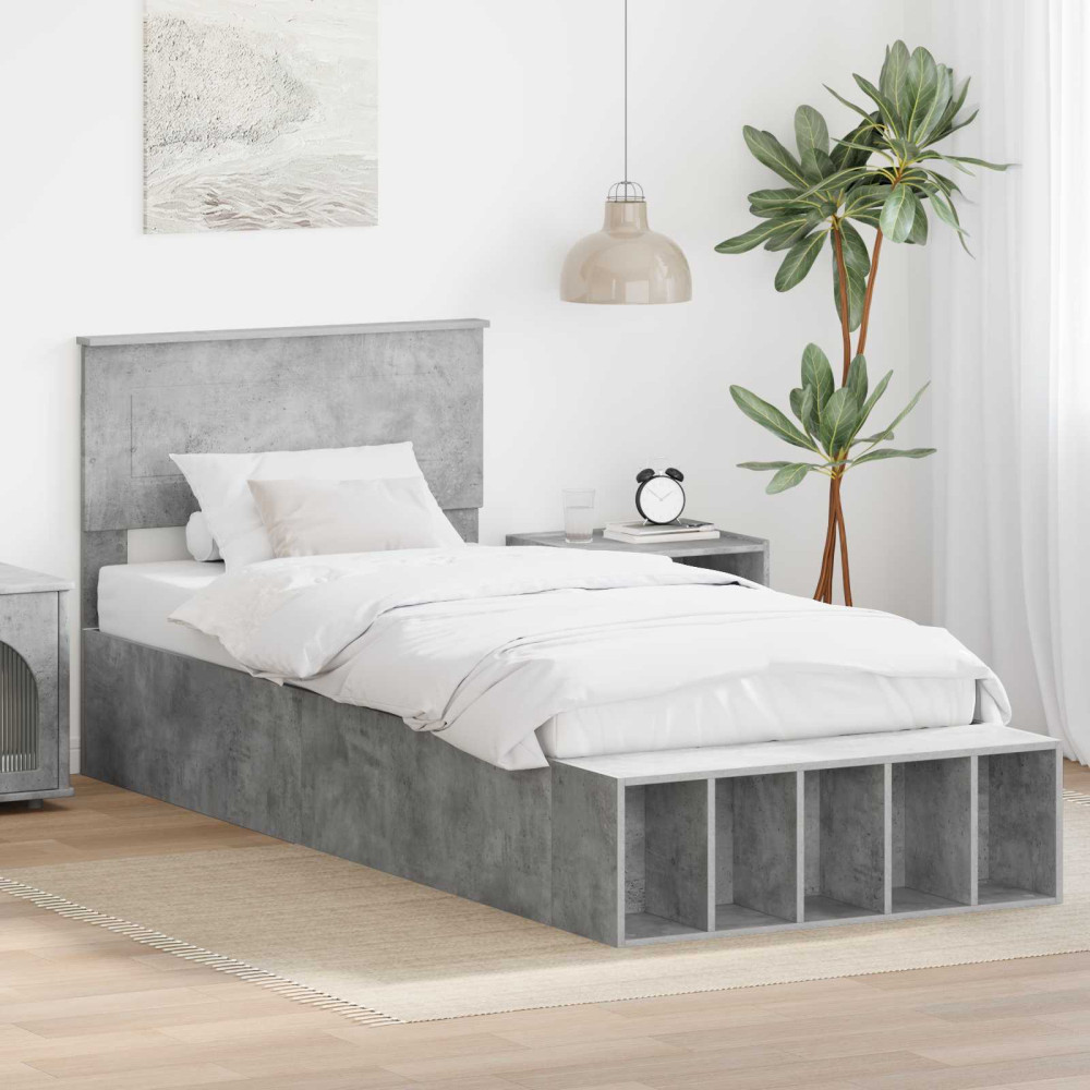 Produktbild för Sängram med hylla Betonggrå 70 x 190 cm Konstruerat trä