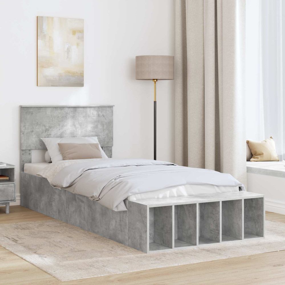 Produktbild för Sängram med hylla Betonggrå 70 x 190 cm Konstruerat trä