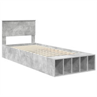 Produktbild för Sängram med hylla Betonggrå 70 x 190 cm Konstruerat trä