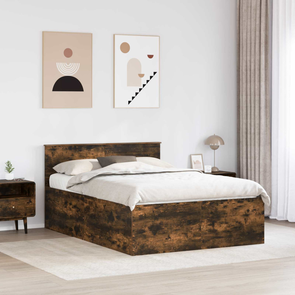Produktbild för Sängram med huvudgavel Rökt ek 150 x 200 cm Konstruerat trä