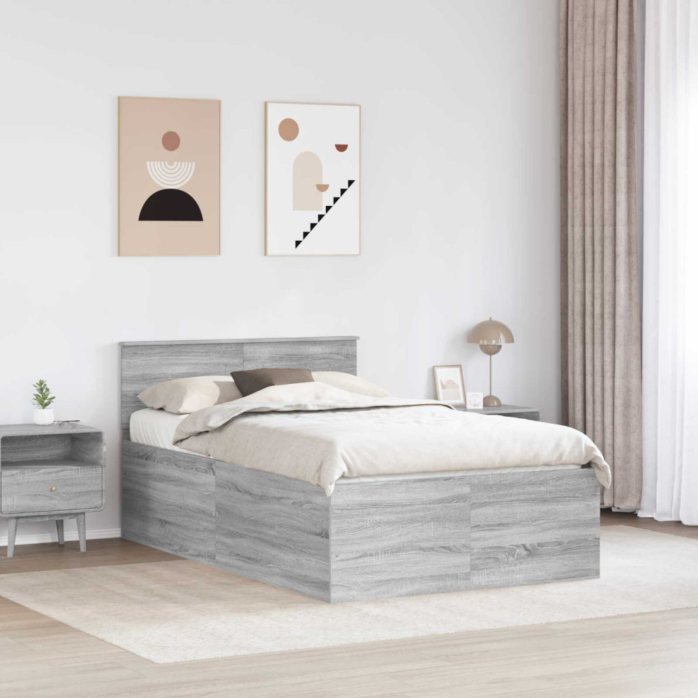 Produktbild för Sängram med huvudgavel Grå Sonoma 120 x 190 cm Konstruerat trä