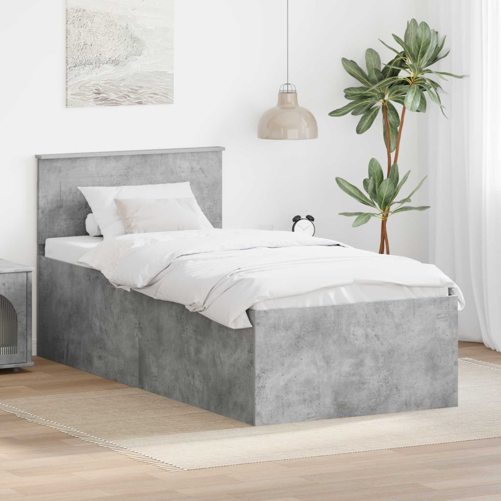 Produktbild för Sängram med huvudgavel Betonggrå 75 x 190 cm Konstruerat trä