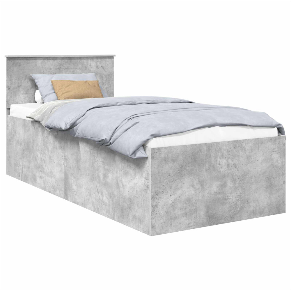 Produktbild för Sängram med huvudgavel Betonggrå 75 x 190 cm Konstruerat trä