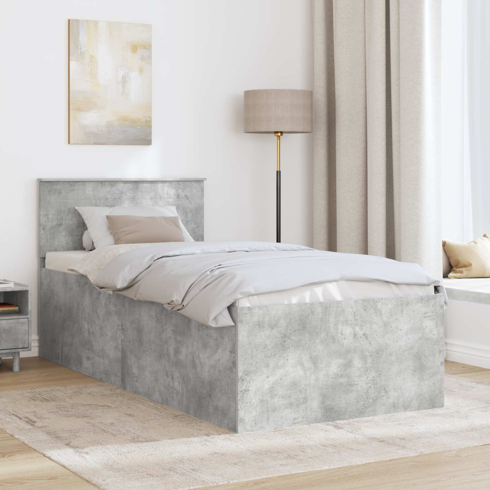 Produktbild för Sängram med huvudgavel Betonggrå 75 x 190 cm Konstruerat trä