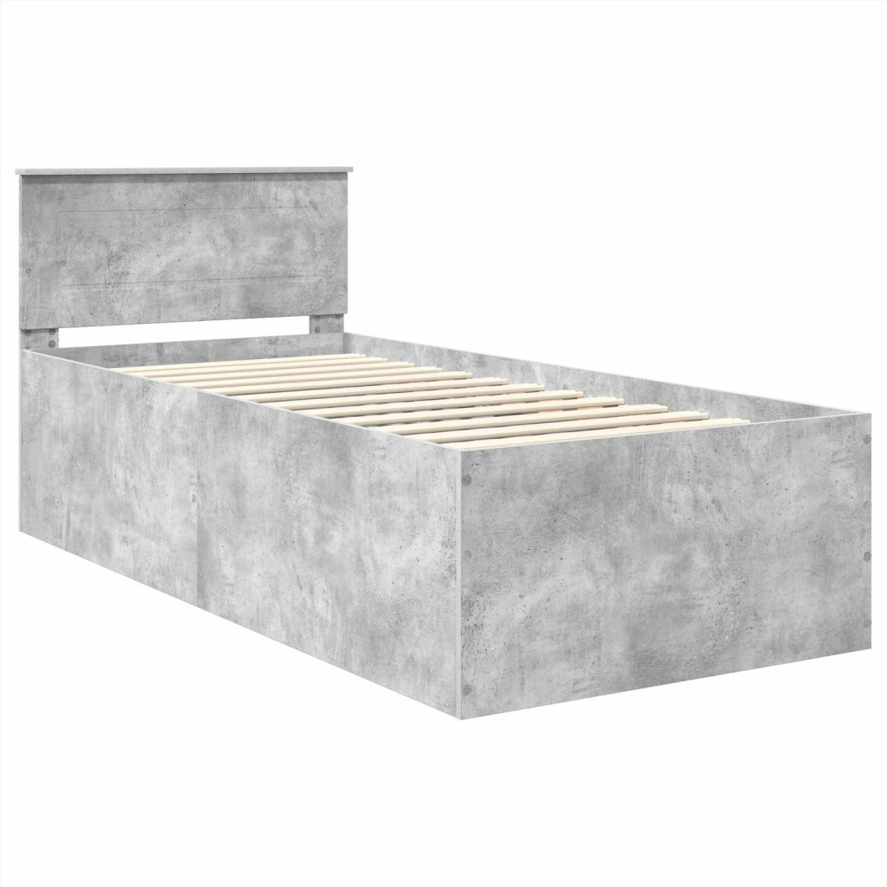 Produktbild för Sängram med huvudgavel Betonggrå 75 x 190 cm Konstruerat trä
