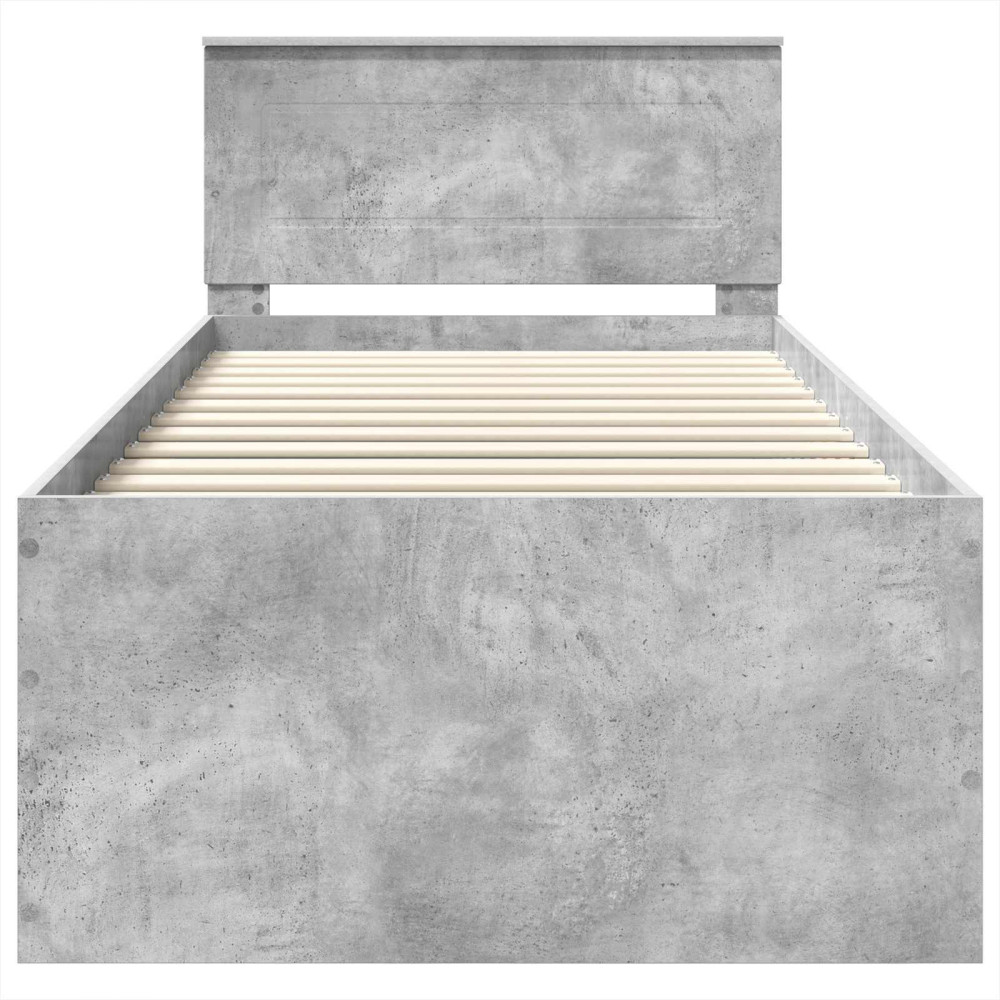 Produktbild för Sängram med huvudgavel Betonggrå 75 x 190 cm Konstruerat trä