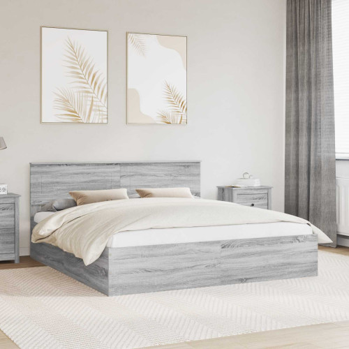 vidaXL Sängram med huvudgavel Grå Sonoma 200 x 200 cm Konstruerat trä