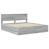 Produktbild för Sängram med huvudgavel Grå Sonoma 200 x 200 cm Konstruerat trä
