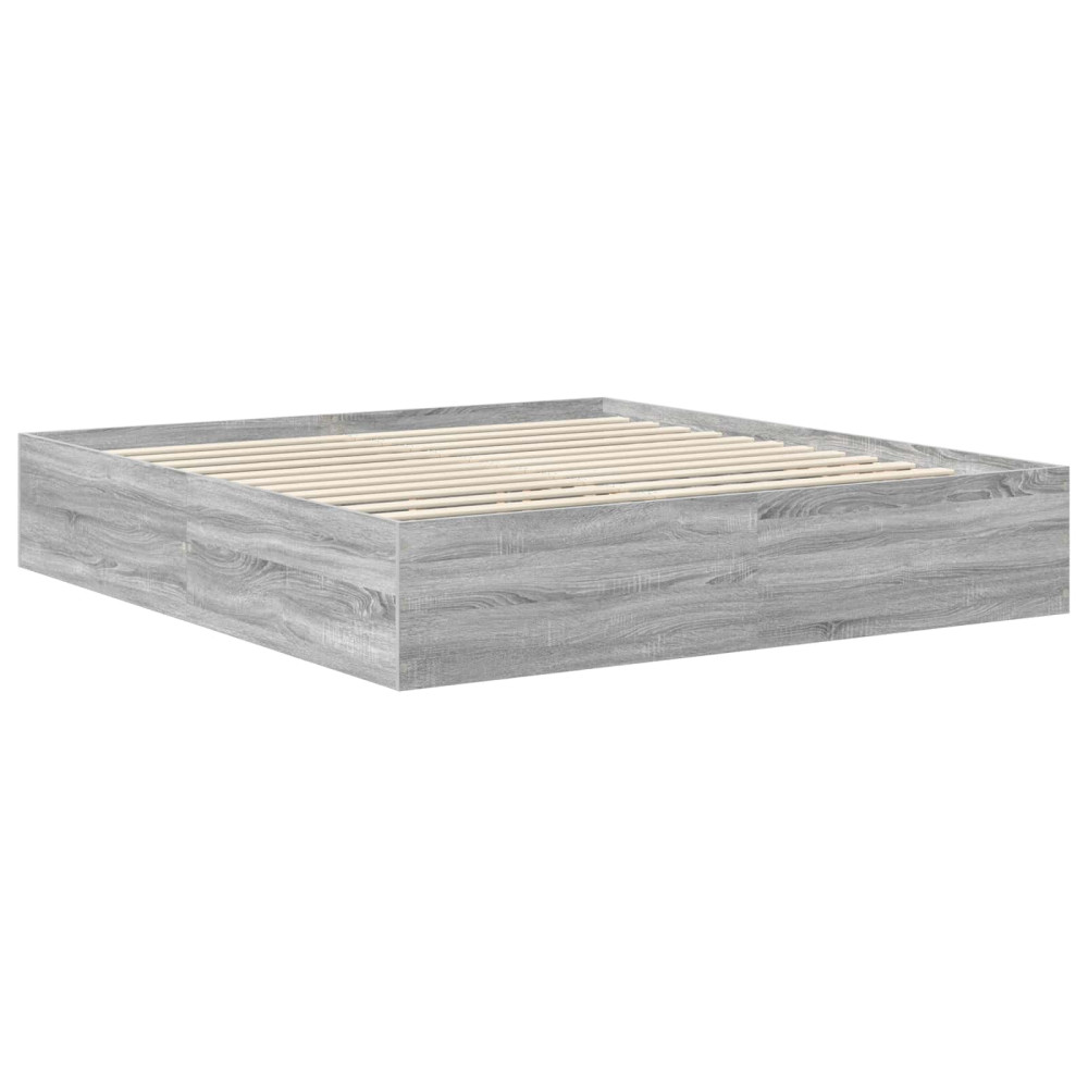 Produktbild för Sängram med huvudgavel Grå Sonoma 200 x 200 cm Konstruerat trä