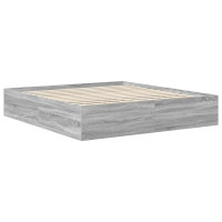 Produktbild för Sängram med huvudgavel Grå Sonoma 200 x 200 cm Konstruerat trä