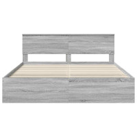 Produktbild för Sängram med huvudgavel Grå Sonoma 200 x 200 cm Konstruerat trä