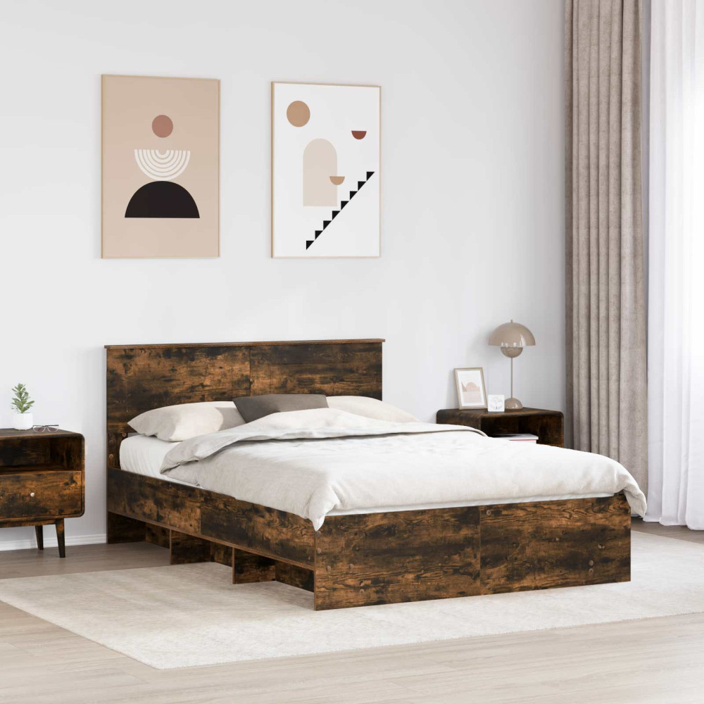 Produktbild för Sängram med huvudgavel Rökt ek 140 x 200 cm Konstruerat trä