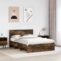 Produktbild för Sängram med huvudgavel Rökt ek 140 x 200 cm Konstruerat trä