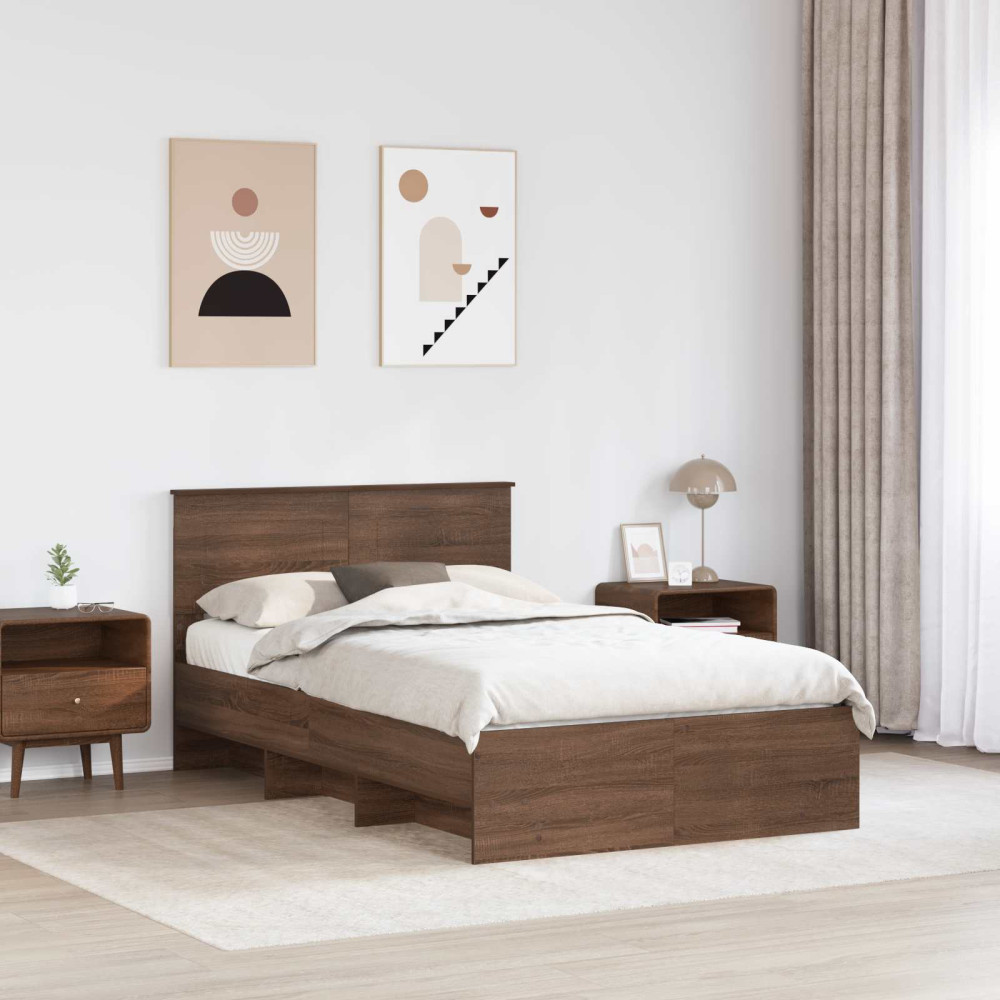 Produktbild för Sängram med huvudgavel Brun Ek 137 x 203 cm Konstruerat trä