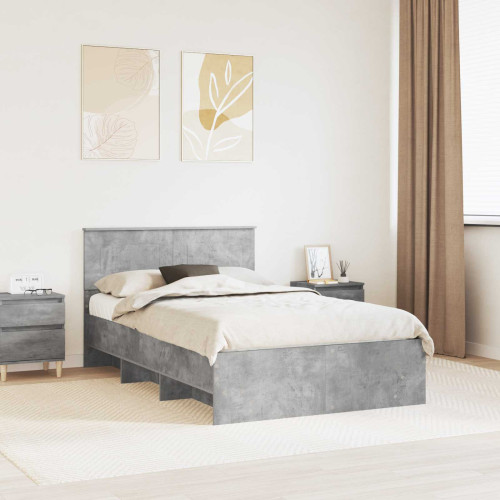 vidaXL Sängram med huvudgavel Betonggrå 120 x 123 cm Konstruerat trä