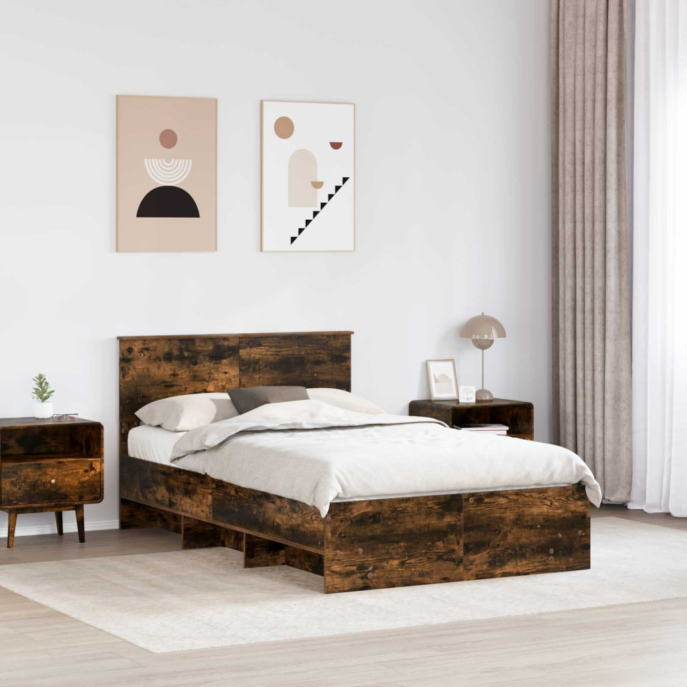 Produktbild för Sängram med huvudgavel Rökt ek 120 x 123 cm Konstruerat trä