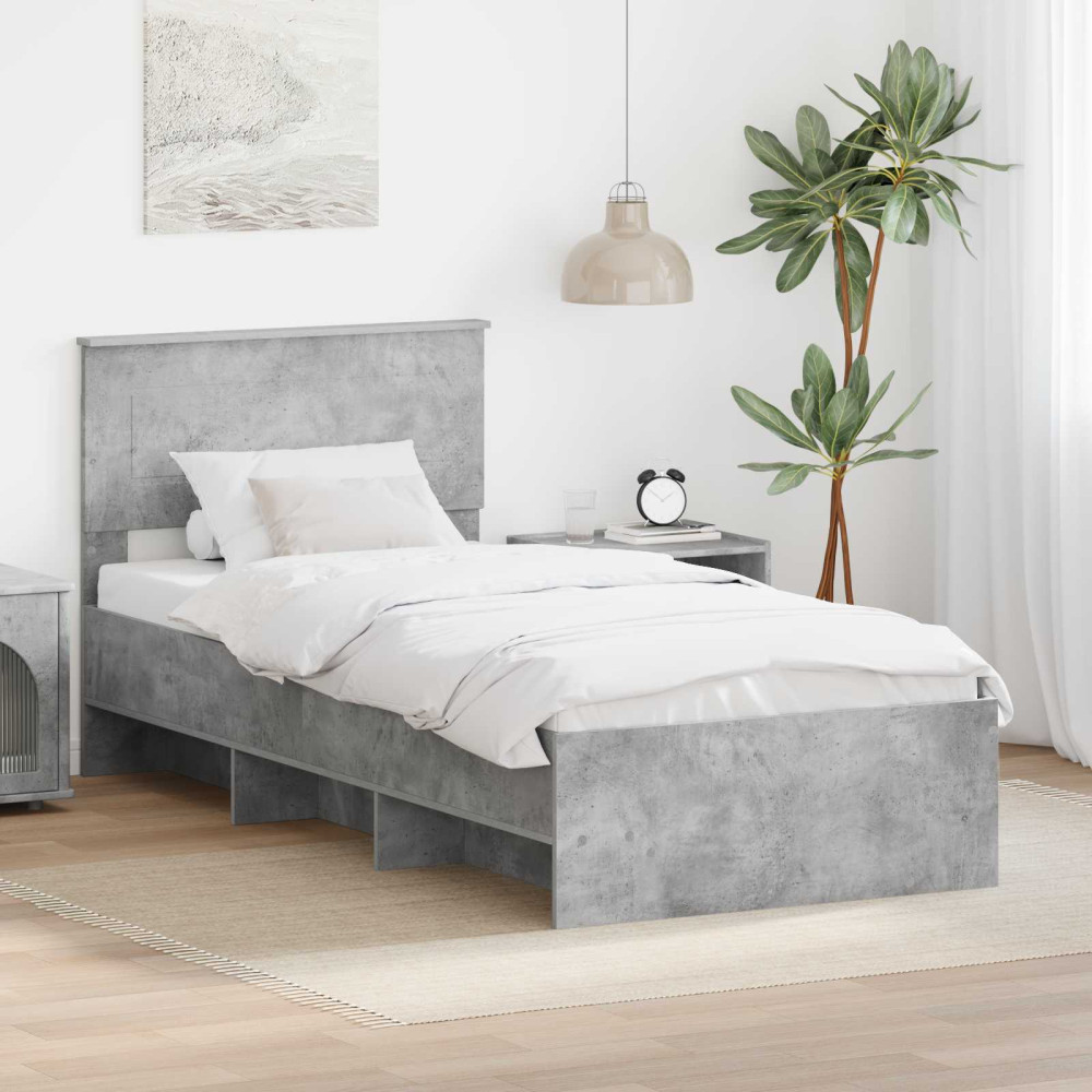 Produktbild för Sängram med huvudgavel Betonggrå 80 x 200 cm Konstruerat trä