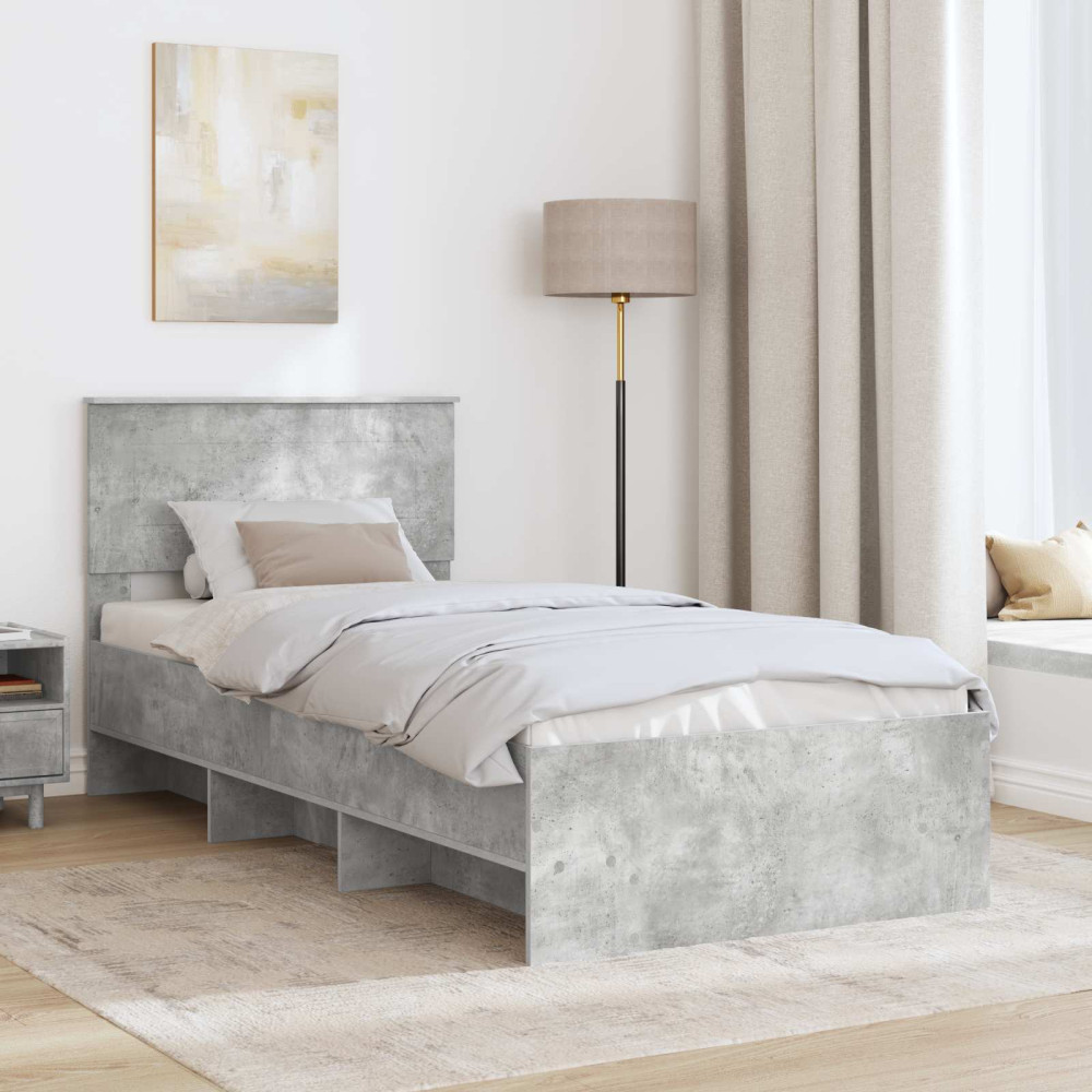Produktbild för Sängram med huvudgavel Betonggrå 80 x 200 cm Konstruerat trä