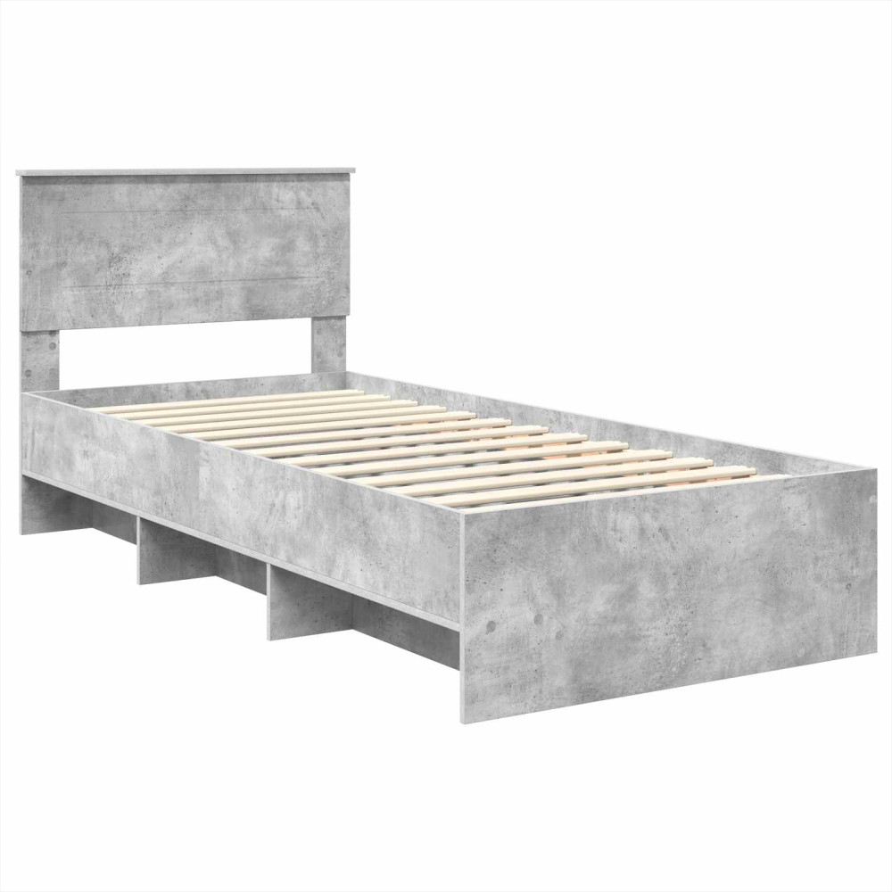 Produktbild för Sängram med huvudgavel Betonggrå 80 x 200 cm Konstruerat trä