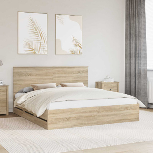 vidaXL Sängram med låda Sonoma-ek 200 x 200 cm Ingenjörsträ