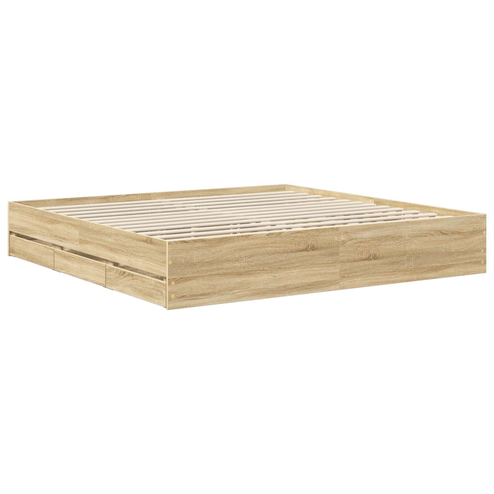Produktbild för Sängram med låda Sonoma-ek 200 x 200 cm Ingenjörsträ