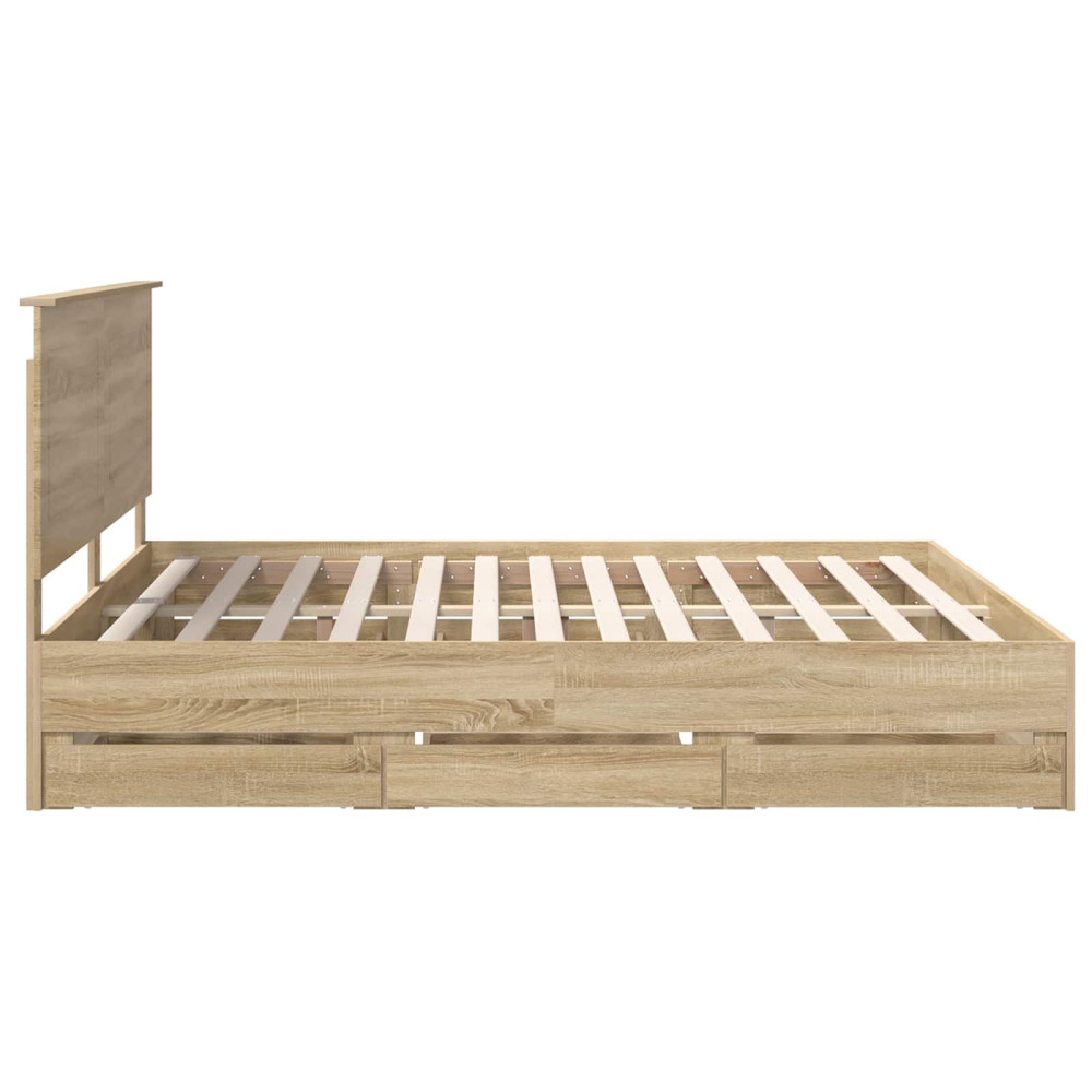 Produktbild för Sängram med låda Sonoma-ek 200 x 200 cm Ingenjörsträ