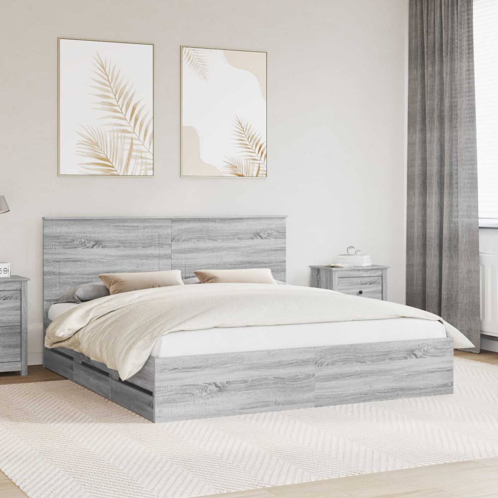 Produktbild för Sängram med låda Grå Sonoma 200 x 200 cm Ingenjörsträ
