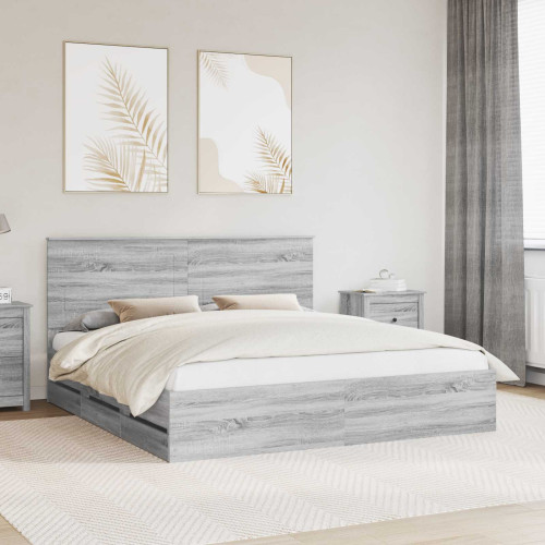 vidaXL Sängram med låda Grå Sonoma 200 x 200 cm Ingenjörsträ