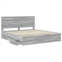 Produktbild för Sängram med låda Grå Sonoma 200 x 200 cm Ingenjörsträ