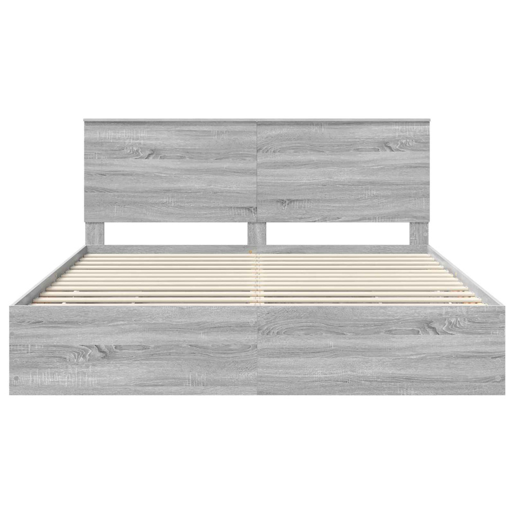 Produktbild för Sängram med låda Grå Sonoma 200 x 200 cm Ingenjörsträ