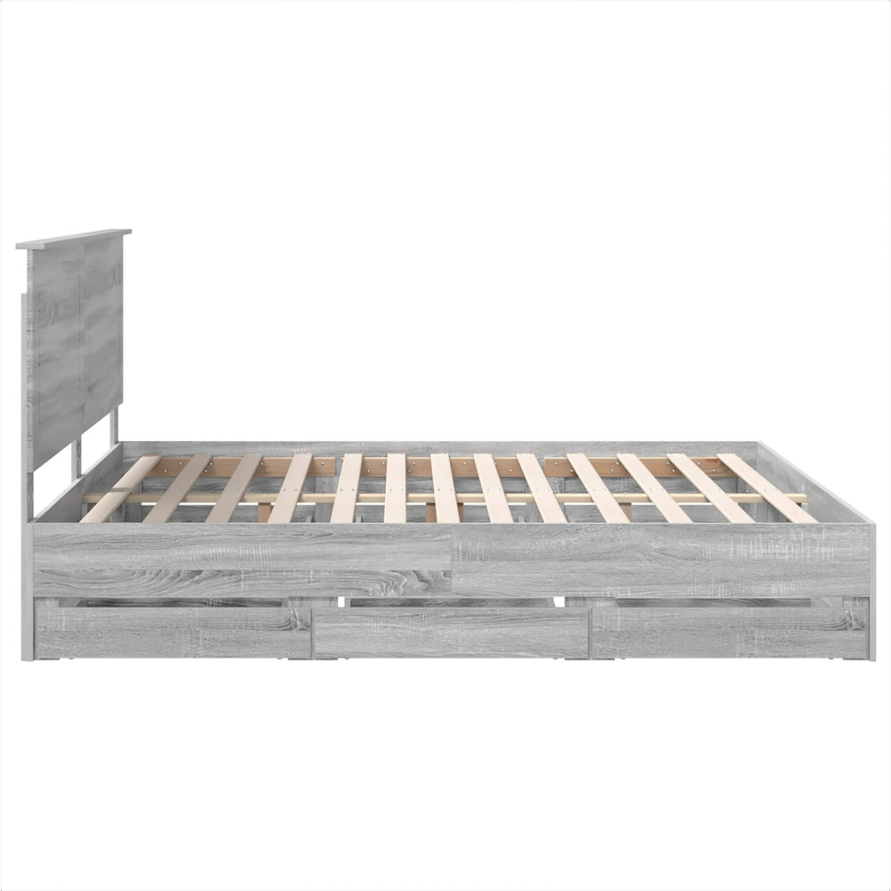 Produktbild för Sängram med låda Grå Sonoma 200 x 200 cm Ingenjörsträ