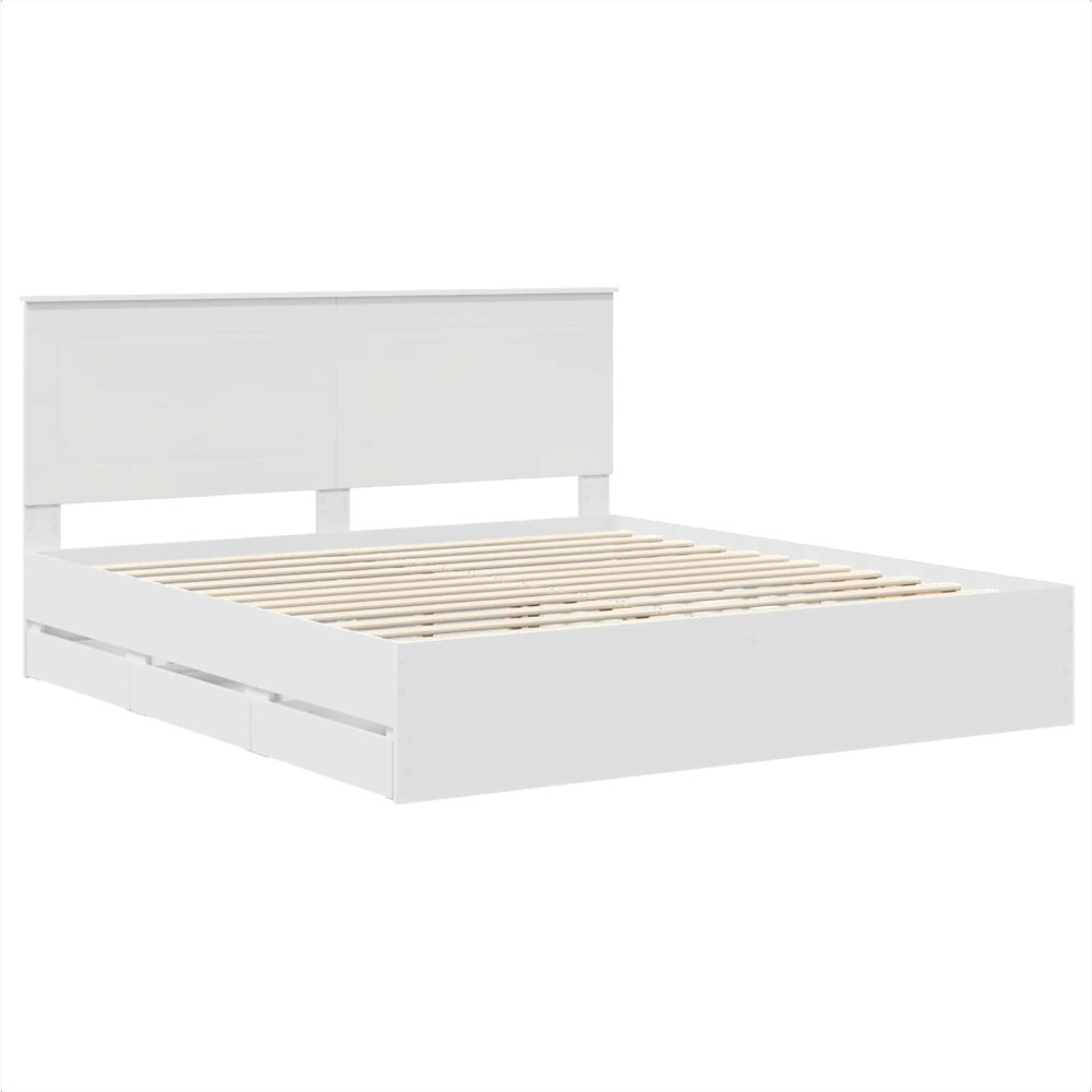 Produktbild för Sängram med låda med huvudgavel Vit 180 x 200 cm Ingenjörsträ