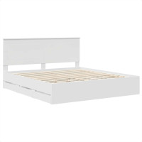 Produktbild för Sängram med låda med huvudgavel Vit 180 x 200 cm Ingenjörsträ