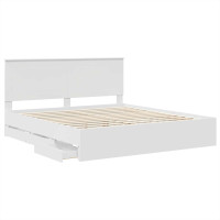 Produktbild för Sängram med låda med huvudgavel Vit 180 x 200 cm Ingenjörsträ