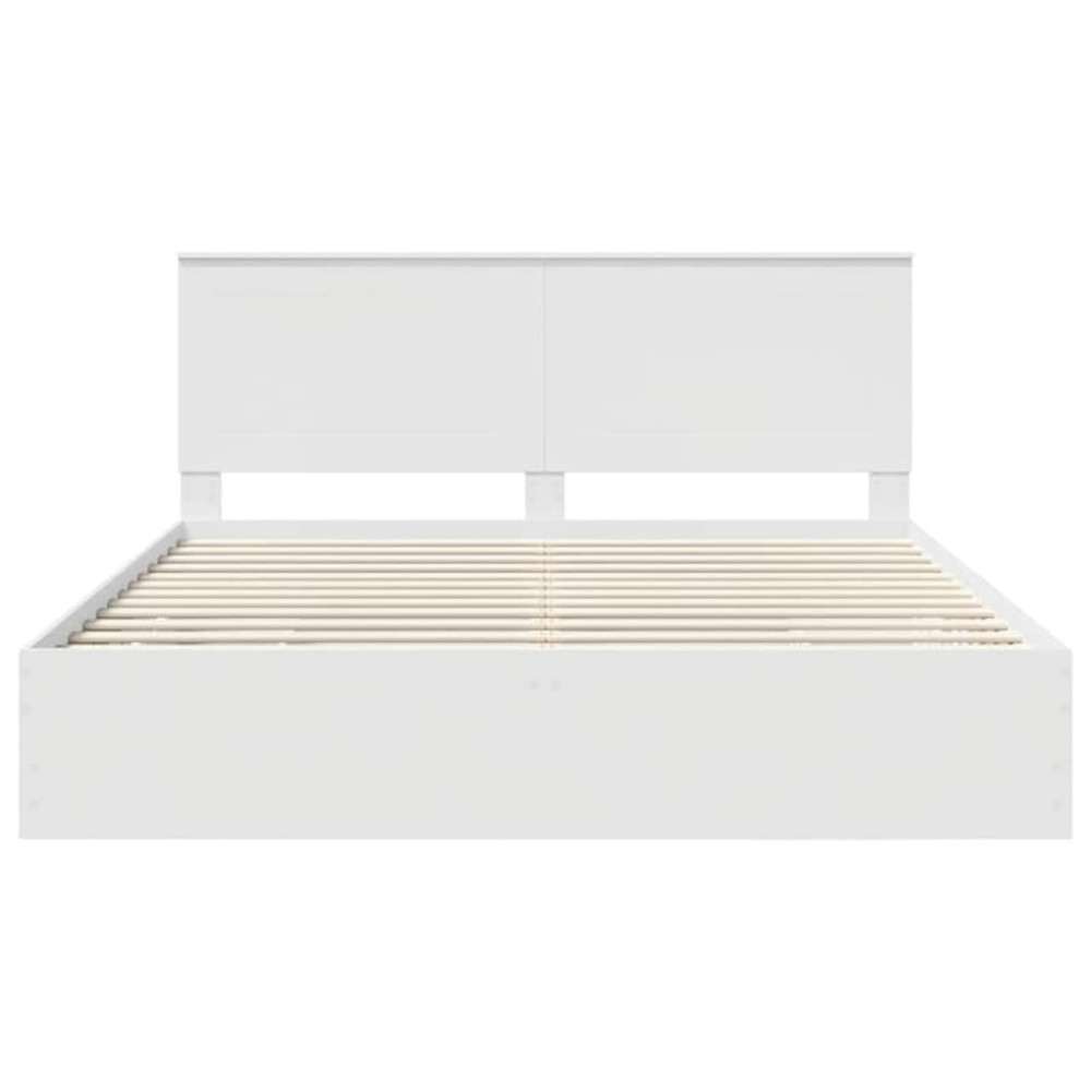 Produktbild för Sängram med låda med huvudgavel Vit 180 x 200 cm Ingenjörsträ