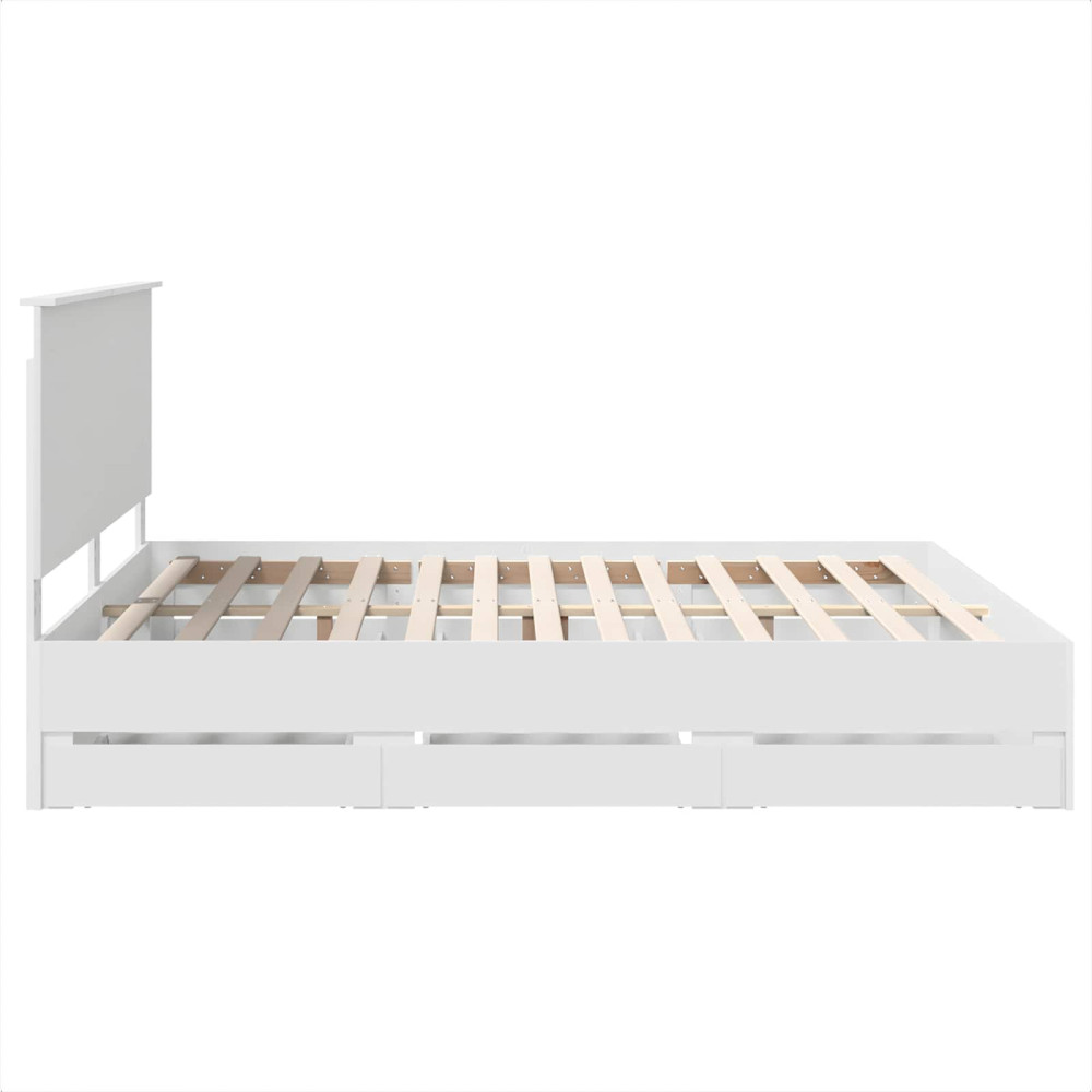 Produktbild för Sängram med låda med huvudgavel Vit 180 x 200 cm Ingenjörsträ