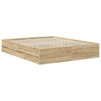 Produktbild för Sängram med låda Sonoma-ek 160 x 200 cm Ingenjörsträ