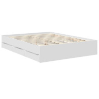 Produktbild för Sängram med låda med huvudgavel Vit 150 x 200 cm Ingenjörsträ