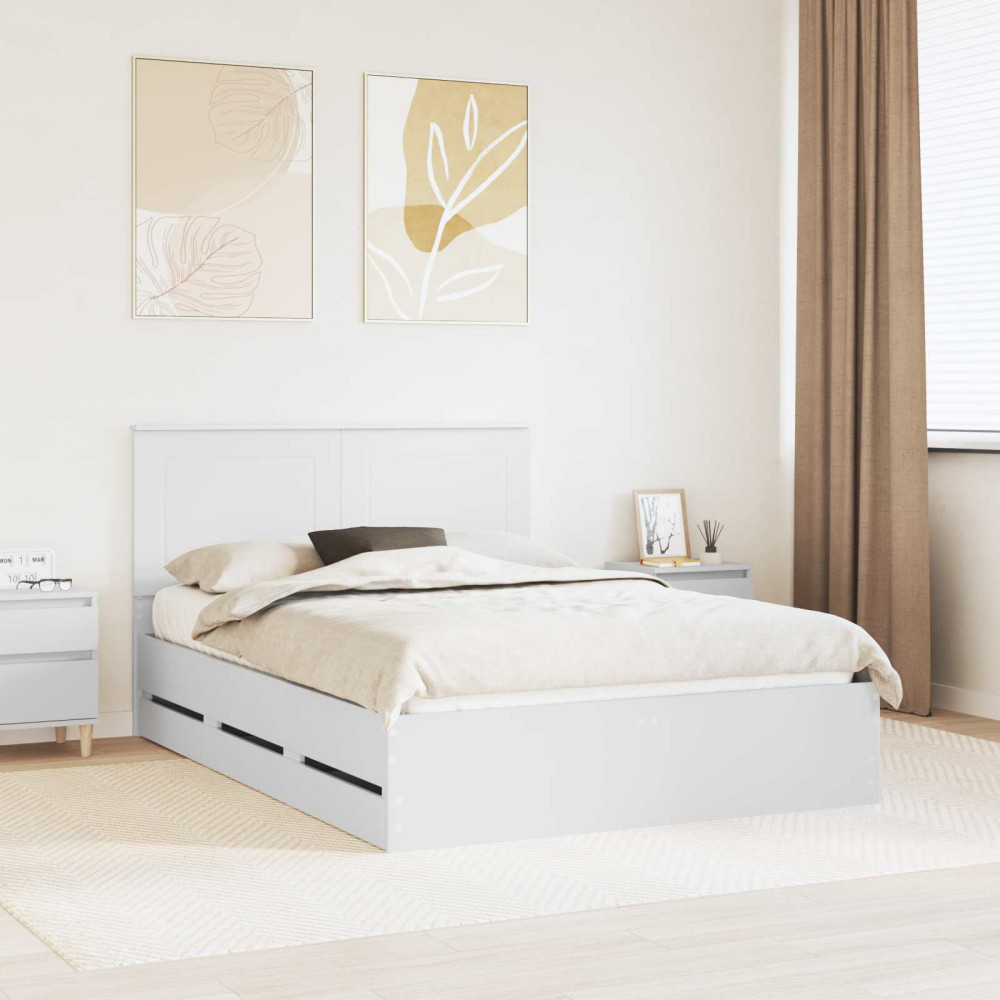 Produktbild för Sängram med låda med huvudgavel Vit 140 x 190 cm Ingenjörsträ