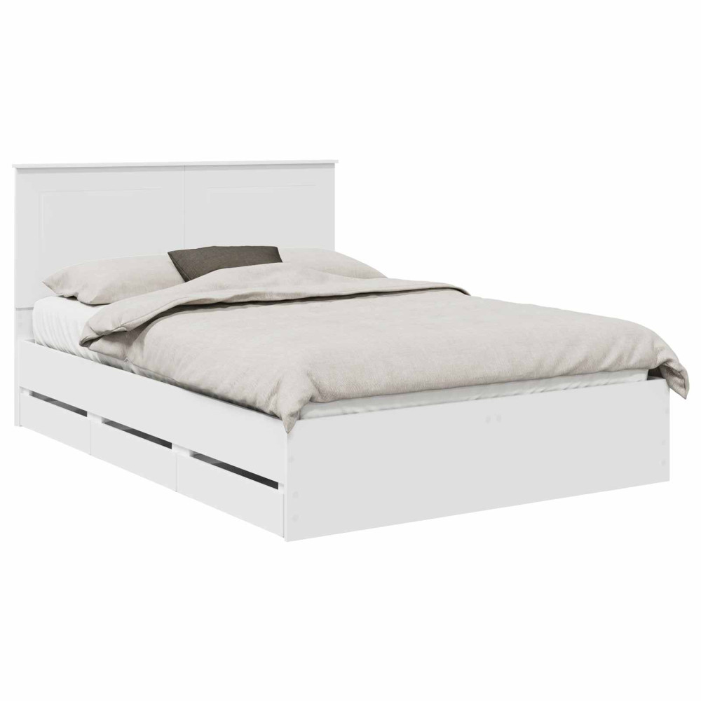 Produktbild för Sängram med låda med huvudgavel Vit 140 x 190 cm Ingenjörsträ