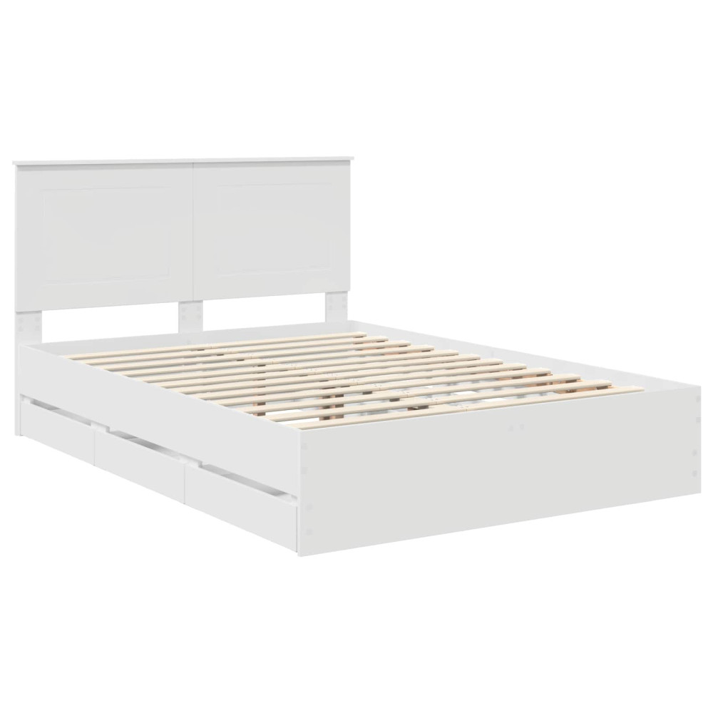 Produktbild för Sängram med låda med huvudgavel Vit 140 x 190 cm Ingenjörsträ