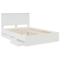 Produktbild för Sängram med låda med huvudgavel Vit 140 x 190 cm Ingenjörsträ