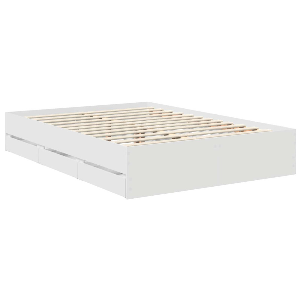 Produktbild för Sängram med låda med huvudgavel Vit 140 x 190 cm Ingenjörsträ