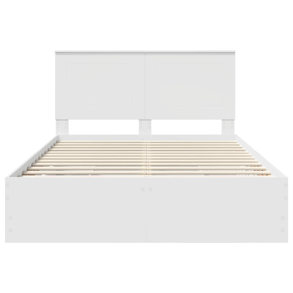 Produktbild för Sängram med låda med huvudgavel Vit 140 x 190 cm Ingenjörsträ