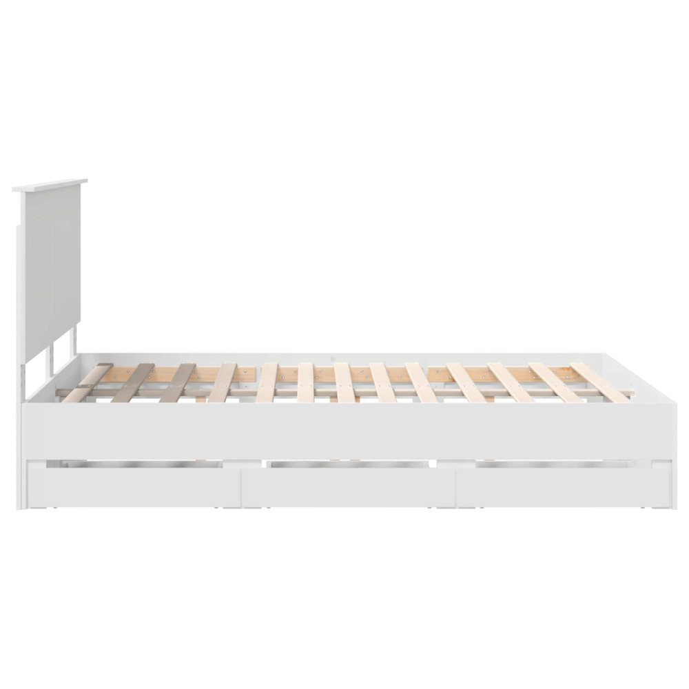 Produktbild för Sängram med låda med huvudgavel Vit 140 x 190 cm Ingenjörsträ