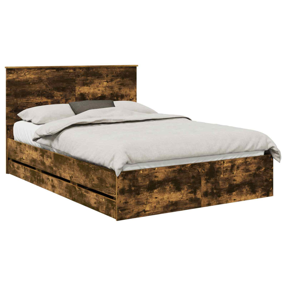 Produktbild för Sängram med låda med lagring Rökt ek 140 x 190 cm Ingenjörsträ