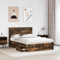 Produktbild för Sängram med låda med lagring Rökt ek 140 x 190 cm Ingenjörsträ