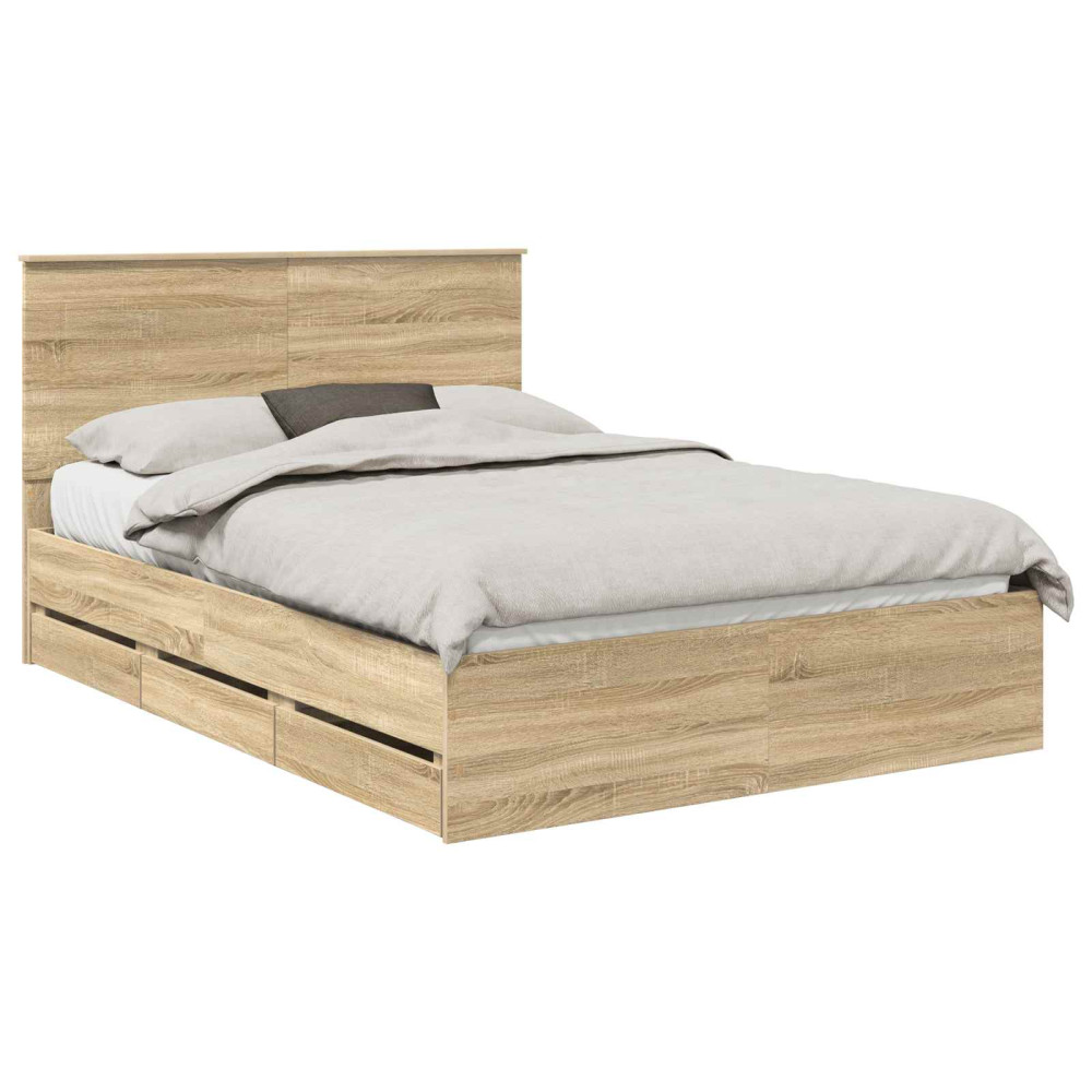 Produktbild för Sängram med låda Sonoma-ek 140 x 200 cm Ingenjörsträ